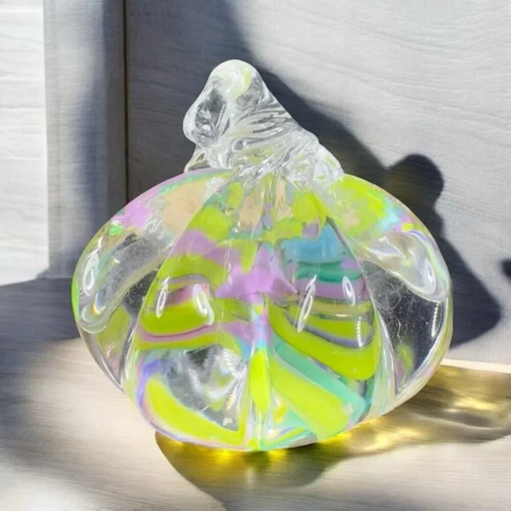 Hand Blown Glass Peter Patterson Art Paperweight Swirl Pumpkin USA Small‎ Decor